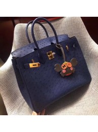 Hermes Real ostrich leather birkin bag BK35 dark blue JH01443ul51