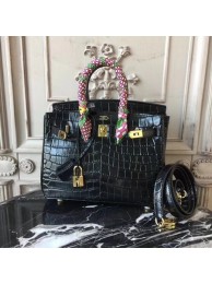 Hermes Upgraded version Birkin BK25 Tote Bag Croco Leather H8096 black JH01556Rp39