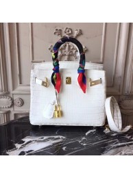 Hermes Upgraded version Birkin BK25 Tote Bag Croco Leather H8096 White grey JH01558hk64