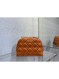 High Quality Fake DIOR CARO BEAUTY POUCH Cannage Lambskin S5047 brown JH06750WC64