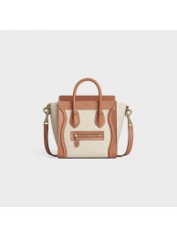 High Quality Imitation CELINE NANO LUGGAGE BAG IN FLORAL JACQUARD AND CALFSKIN 189242 TAN&WHITE JH05799dt82