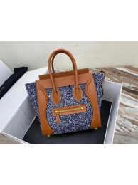 High Quality Knockoff CELINE MICRO LUGGAGE HANDBAG IN TEXTILE AND CALFSKIN 167793 TAN&BLUE JH05801VD28