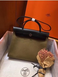 Imitation Cheap Hermes Herbag 31CM Original Canvas Leather & Calfskin 45987 green&Black JH01236wG78