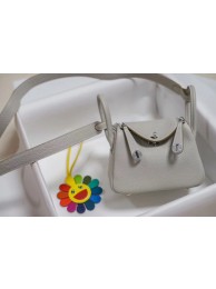 Imitation Hermes mini Lindy Togo Leather Bag LD19 grey&Silver-Tone Metal JH01230bM57
