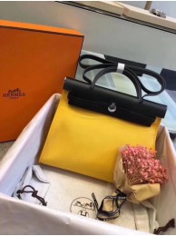 Imitation Hermes original canvas&calfskin leather herbag H45987 yellow with black JH01587fJ59