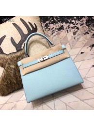 Imitation Hermes original Kelly Epsom Leather KL32 light blue Silver hardware JH01376VJ28