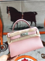 Imitation Hermes original mini Kelly chevre mysore K19CM pink&silver Metal JH01285pd51