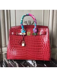 Imitation Hermes Upgraded version Birkin BK35 Tote Bag Croco Leather H8099 Wine JH01552UW57