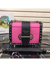 Imitation Prada Cahier studded leather bag 1BD045-1 rose&black JH05481Mc29