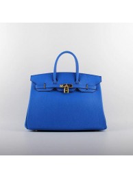 Knockoff 2015 Hermes Birkin 35CM H-35 gold hardware brilliant blue JH01844Jz41