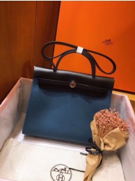 New Hermes Herbag 31CM Original Canvas Leather & Calfskin 45987 Blue&Black JH01237rZ14