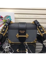 Prada Cahier leather shoulder bag 1BD045 grey&black JH05512dX32