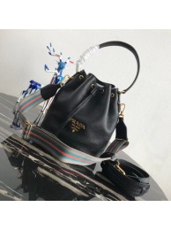 Prada Leather bucket bag 1BE018 black JH05355jX53