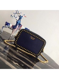Prada Sidonie leather shoulder bag 1BH103C dark blue JH05433FA31