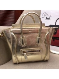 Replica CELINE MICRO LUGGAGE HANDBAG IN LAMINATED LAMBSKIN 189793 GOLD JH05970dA35