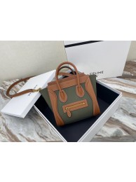 Replica CELINE NANO LUGGAGE BAG IN FLORAL JACQUARD AND CALFSKIN 189242 TAN&Khaki JH05798Pn74