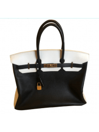 Replica Fashion Hermes Borsa Birkin In Pelle Original Leather Black&White H35 Gold JH01351BC48