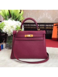 Replica Hermes Kelly KY32 Tote Bag togo original Leather wine Gold hardware JH01639TN94