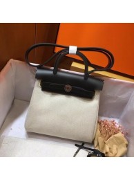 Replica Hermes mini Herbag Original Canvas Leather & Calfskin 45987 Offwhite&Black JH01182Aj18