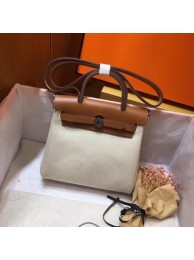 Replica Hermes mini Herbag Original Canvas Leather & Calfskin 45987 Offwhite&brown JH01181vX33