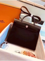Replica Hermes original canvas&calfskin leather herbag H45987 black JH01592ho28