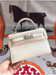 Replica Hermes original mini Kelly chevre mysore K19CM white&silver Metal JH01286vJ33