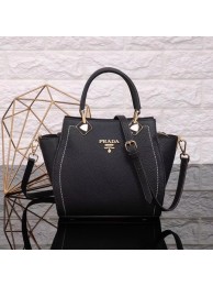 Replica Prada Calfskin Leather Tote Bag 8016 black JH05699EX20