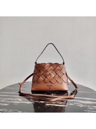 Replica Prada Leather Prada Tress Handbag 1BA290 brown JH04905XB19