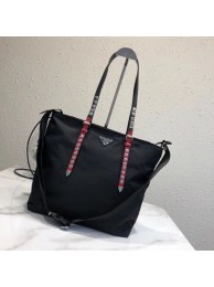 Replica Prada Saffiano leather and nylon tote 1BG212 black&Red JH05539TN94