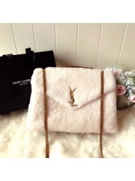 Replica SAINT LAURENT Lambswool leather quilted shoulder bag Y538027 white JH07962eG43