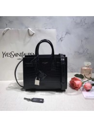 SAINT LAURENT Crocodile-Embossed Leather Organ Bag 392035 Black JH07879aO91
