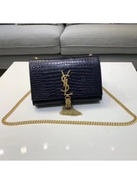 SAINT LAURENT Kate croc-embossed leather shoulder bag 474366 Royal Blue JH07912nw20