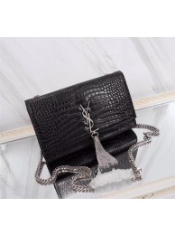 SAINT LAURENT Kate monogram medium crocodile-embossed leather shoulder bag 9288 black JH08030SB35