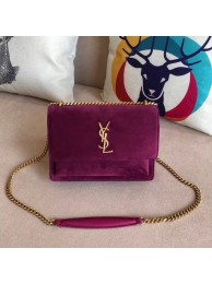SAINT LAURENT Monogram Sunset medium velvet cross-body bag 442906 rose JH07905vn84