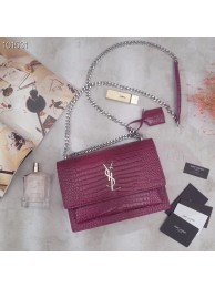 SAINT LAURENT Sunset croc-embossed leather shoulder bag 442906 rose JH07927sA28