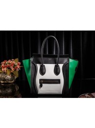 Top Celine Luggage Tote Bag Original Leather 3308 White&Black&Green JH06360zq44