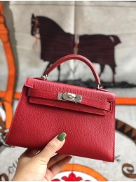 Top Hermes original mini Kelly chevre mysore K19CM red&silver Metal JH01280zq44