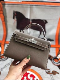 Top Imitation Hermes original mini Kelly chevre mysore K19CM grey&silver Metal JH01278EE80