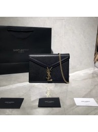YSL CASSANDRA MONOGRAM CLASP BAG IN GRAIN DE POUDRE EMBOSSED LEATHER Y582334 Black JH07818hk64