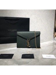YSL CASSANDRA MONOGRAM CLASP BAG IN GRAIN DE POUDRE EMBOSSED LEATHER Y582334 Green JH07816Rp39