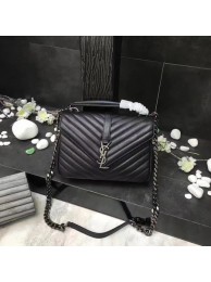 YSL Classic Monogramme Black Leather Flap Bag Y392737 Silver JH07909Td71
