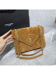 YSL ENVELOPPE MEDIUM BAG IN MIX MATELASSE GRAIN DE POUDRE EMBOSSED IN SUEDE Y487206 brown JH07737eR54
