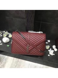 YSL Flap Bag Calfskin Leather 392738 red silver buckle JH08297fk36